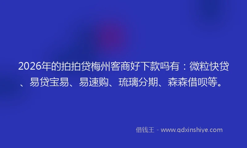 2026年的拍拍贷梅州客商好下款吗有：微粒快贷、易贷宝易、易速购、琉璃分期、森森借呗等。
