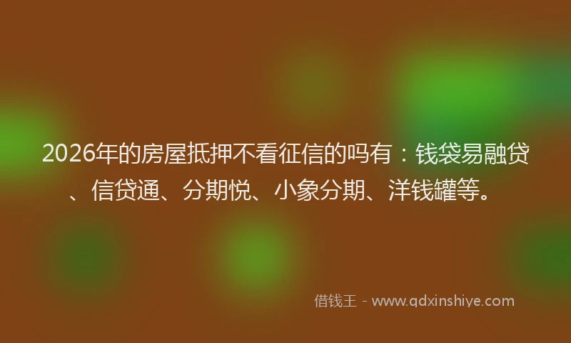 2026年的房屋抵押不看征信的吗有：钱袋易融贷、信贷通、分期悦、小象分期、洋钱罐等。
