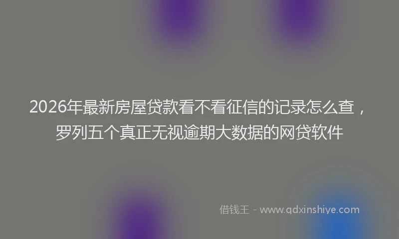 2026年最新房屋贷款看不看征信的记录怎么查，罗列五个真正无视逾期大数据的网贷软件