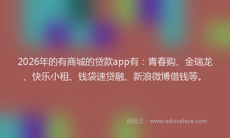 2026年的有商城的贷款app有：青春购、金瑞龙、快乐小租、钱袋速贷融、新浪微博借钱等。