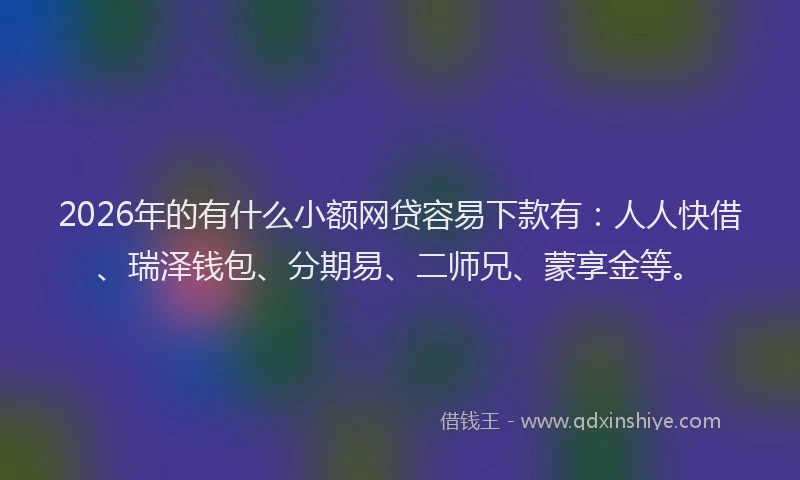 2026年的有什么小额网贷容易下款有：人人快借、瑞泽钱包、分期易、二师兄、蒙享金等。