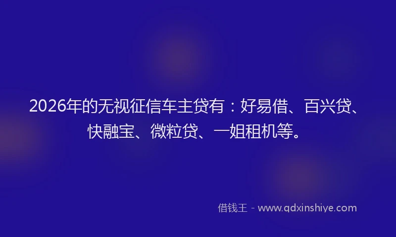 2026年的无视征信车主贷有：好易借、百兴贷、快融宝、微粒贷、一姐租机等。