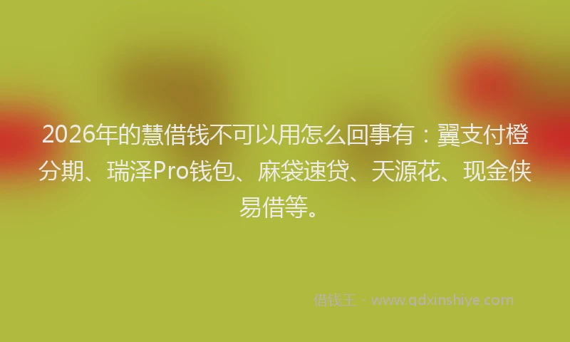 2026年的慧借钱不可以用怎么回事有：翼支付橙分期、瑞泽Pro钱包、麻袋速贷、天源花、现金侠易借等。