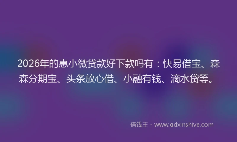 2026年的惠小微贷款好下款吗有：快易借宝、森森分期宝、头条放心借、小融有钱、滴水贷等。