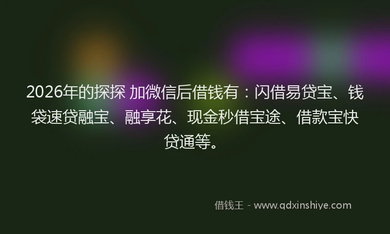 2026年的探探 加微信后借钱有：闪借易贷宝、钱袋速贷融宝、融享花、现金秒借宝途、借款宝快贷通等。