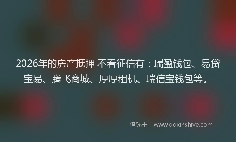 2026年的房产抵押 不看征信有：瑞盈钱包、易贷宝易、腾飞商城、厚厚租机、瑞信宝钱包等。