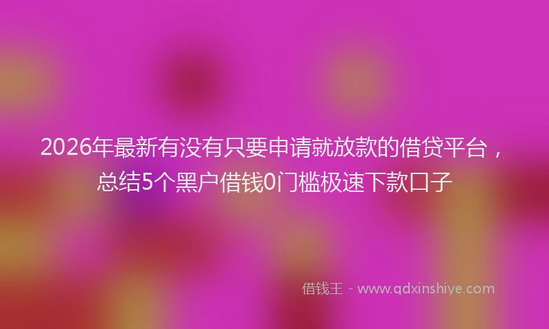 2026年最新有没有只要申请就放款的借贷平台，总结5个黑户借钱0门槛极速下款口子