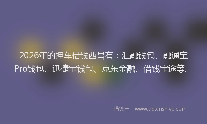 2026年的押车借钱西昌有：汇融钱包、融通宝Pro钱包、迅捷宝钱包、京东金融、借钱宝途等。