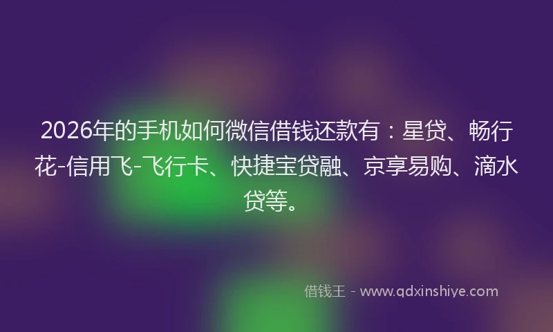 2026年的手机如何微信借钱还款有：星贷、畅行花-信用飞-飞行卡、快捷宝贷融、京享易购、滴水贷等。