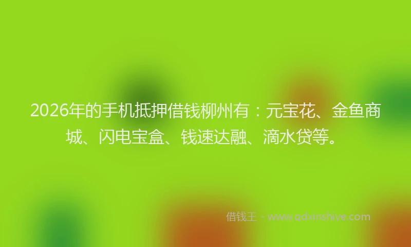 2026年的手机抵押借钱柳州有：元宝花、金鱼商城、闪电宝盒、钱速达融、滴水贷等。