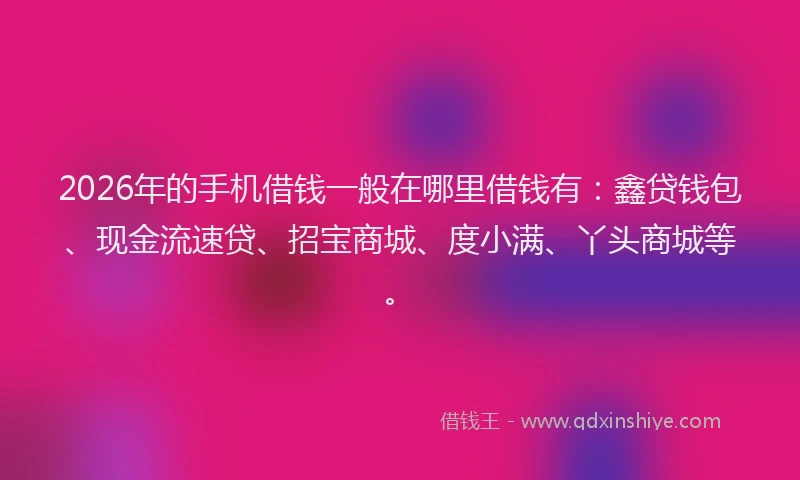 2026年的手机借钱一般在哪里借钱有：鑫贷钱包、现金流速贷、招宝商城、度小满、丫头商城等。