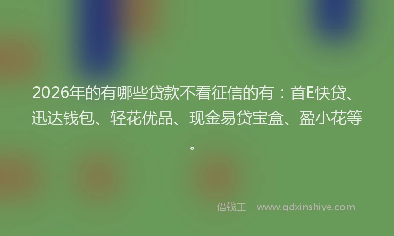 2026年的有哪些贷款不看征信的有：首E快贷、迅达钱包、轻花优品、现金易贷宝盒、盈小花等。