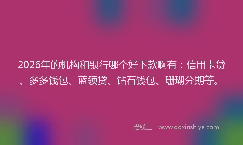 2026年的机构和银行哪个好下款啊有：信用卡贷、多多钱包、蓝领贷、钻石钱包、珊瑚分期等。