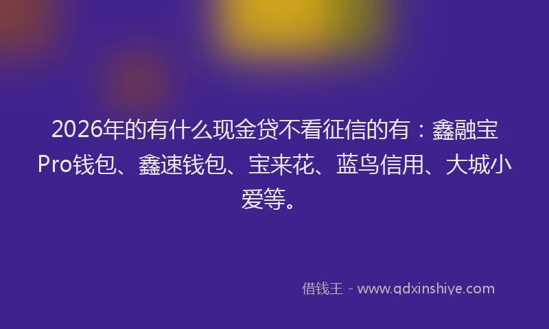 2026年的有什么现金贷不看征信的有：鑫融宝Pro钱包、鑫速钱包、宝来花、蓝鸟信用、大城小爱等。