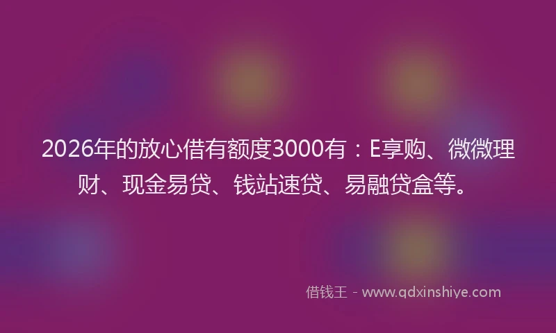 2026年的放心借有额度3000有：E享购、微微理财、现金易贷、钱站速贷、易融贷盒等。