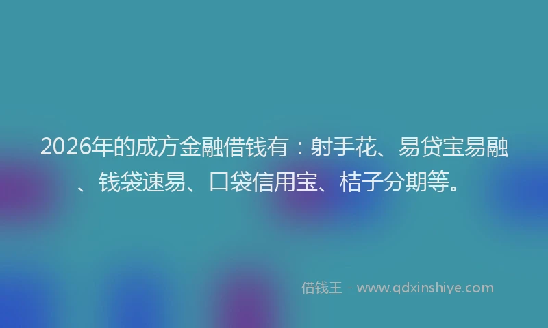 2026年的成方金融借钱有：射手花、易贷宝易融、钱袋速易、口袋信用宝、桔子分期等。