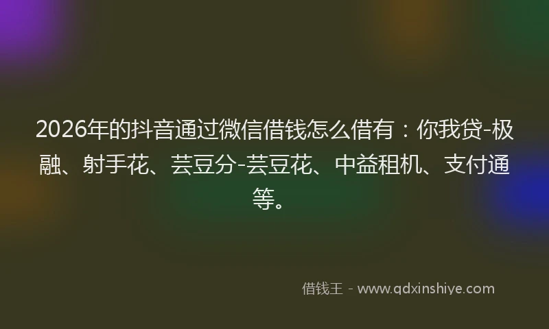 2026年的抖音通过微信借钱怎么借有：你我贷-极融、射手花、芸豆分-芸豆花、中益租机、支付通等。