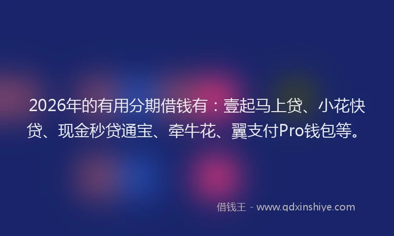 2026年的有用分期借钱有：壹起马上贷、小花快贷、现金秒贷通宝、牵牛花、翼支付Pro钱包等。