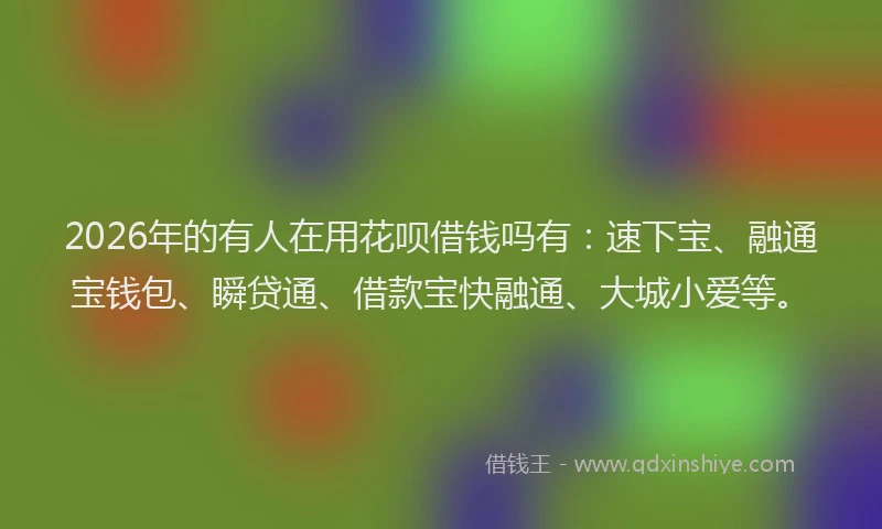 2026年的有人在用花呗借钱吗有：速下宝、融通宝钱包、瞬贷通、借款宝快融通、大城小爱等。