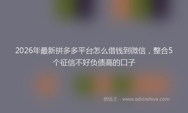 2026年最新拼多多平台怎么借钱到微信，整合5个征信不好负债高的口子