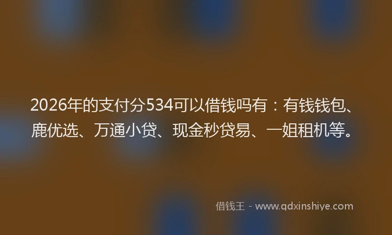 2026年的支付分534可以借钱吗有：有钱钱包、鹿优选、万通小贷、现金秒贷易、一姐租机等。