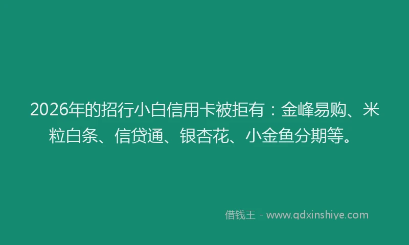 2026年的招行小白信用卡被拒有：金峰易购、米粒白条、信贷通、银杏花、小金鱼分期等。