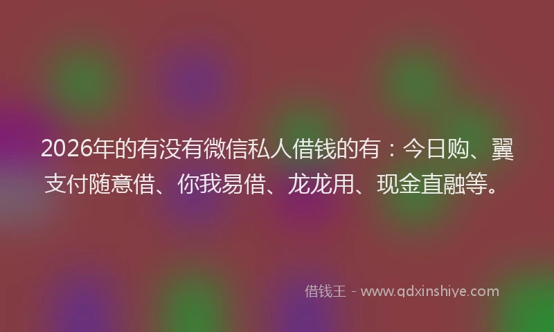 2026年的有没有微信私人借钱的有：今日购、翼支付随意借、你我易借、龙龙用、现金直融等。