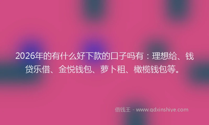 2026年的有什么好下款的口子吗有：理想给、钱贷乐借、金悦钱包、萝卜租、橄榄钱包等。