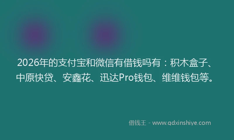 2026年的支付宝和微信有借钱吗有：积木盒子、中原快贷、安鑫花、迅达Pro钱包、维维钱包等。