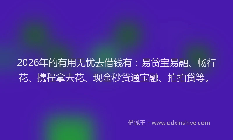 2026年的有用无忧去借钱有：易贷宝易融、畅行花、携程拿去花、现金秒贷通宝融、拍拍贷等。