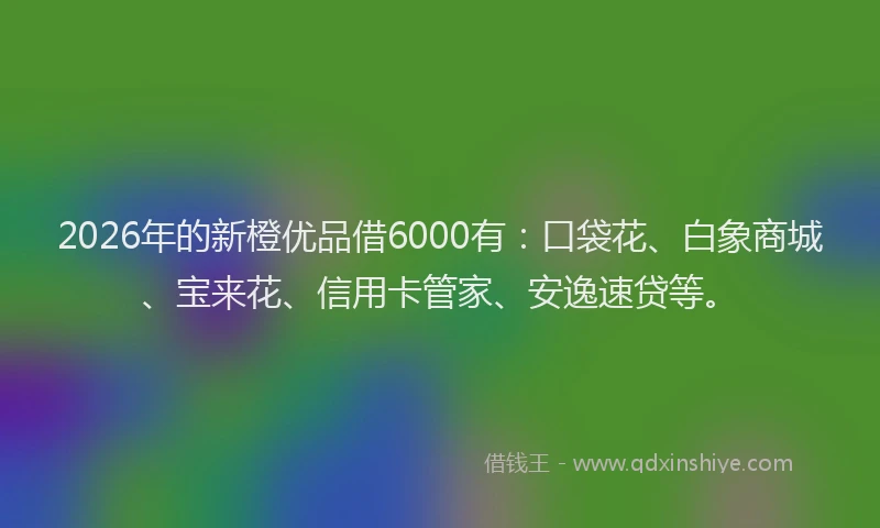 2026年的新橙优品借6000有：口袋花、白象商城、宝来花、信用卡管家、安逸速贷等。