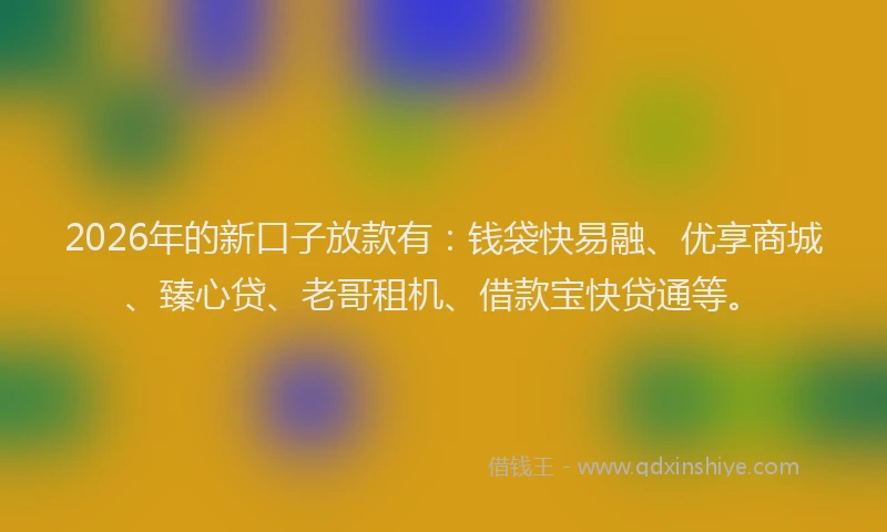 2026年的新口子放款有：钱袋快易融、优享商城、臻心贷、老哥租机、借款宝快贷通等。