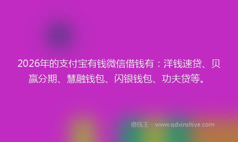 2026年的支付宝有钱微信借钱有：洋钱速贷、贝赢分期、慧融钱包、闪银钱包、功夫贷等。