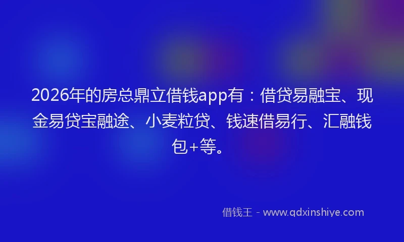 2026年的房总鼎立借钱app有：借贷易融宝、现金易贷宝融途、小麦粒贷、钱速借易行、汇融钱包+等。