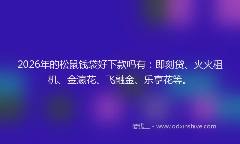 2026年的松鼠钱袋好下款吗有：即刻贷、火火租机、金瀛花、飞融金、乐享花等。