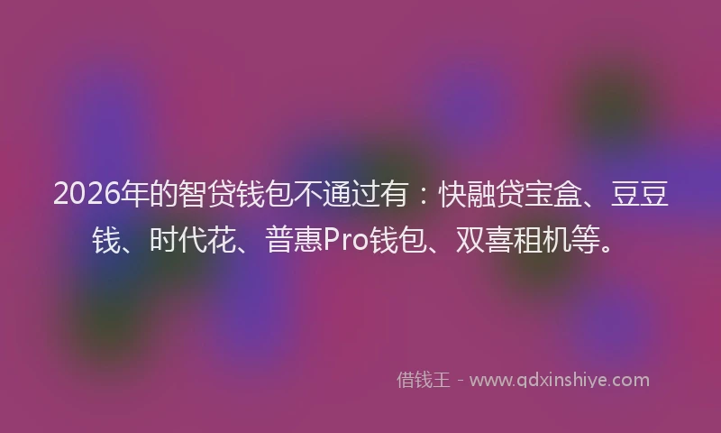 2026年的智贷钱包不通过有：快融贷宝盒、豆豆钱、时代花、普惠Pro钱包、双喜租机等。