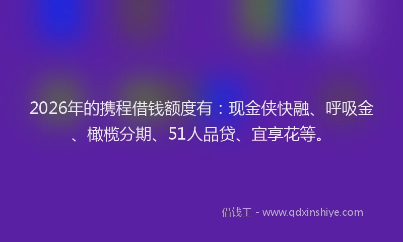2026年的携程借钱额度有：现金侠快融、呼吸金、橄榄分期、51人品贷、宜享花等。