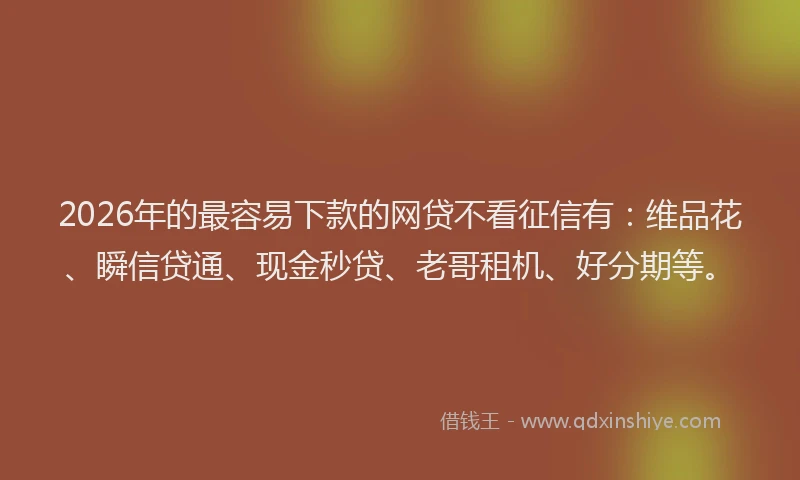 2026年的最容易下款的网贷不看征信有：维品花、瞬信贷通、现金秒贷、老哥租机、好分期等。
