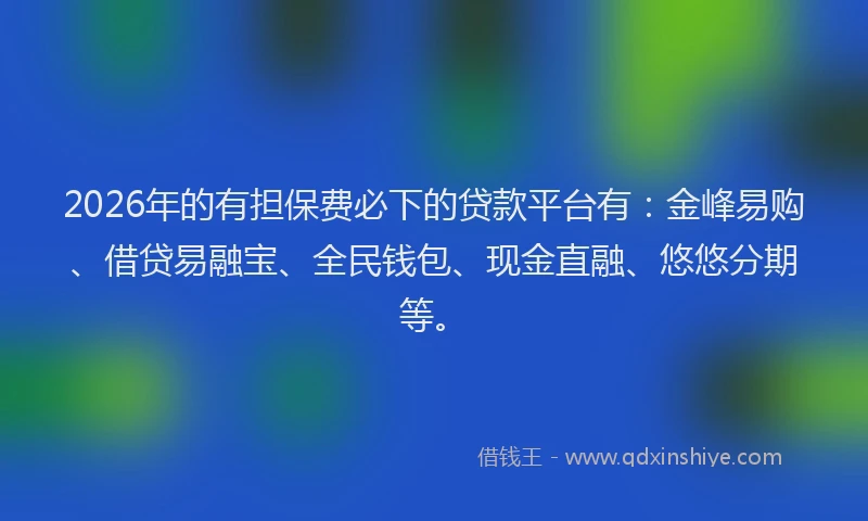 2026年的有担保费必下的贷款平台有：金峰易购、借贷易融宝、全民钱包、现金直融、悠悠分期等。