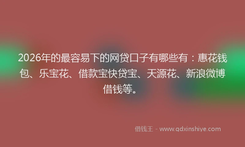 2026年的最容易下的网贷口子有哪些有：惠花钱包、乐宝花、借款宝快贷宝、天源花、新浪微博借钱等。