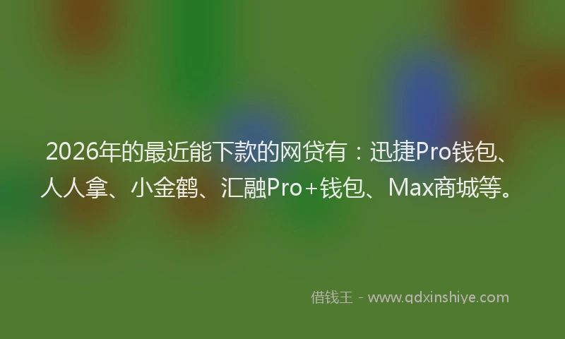 2026年的最近能下款的网贷有：迅捷Pro钱包、人人拿、小金鹤、汇融Pro+钱包、Max商城等。
