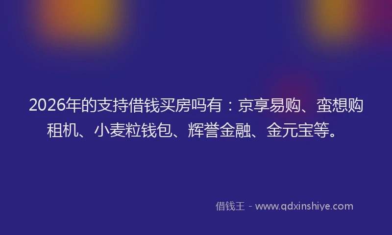 2026年的支持借钱买房吗有：京享易购、蛮想购租机、小麦粒钱包、辉誉金融、金元宝等。