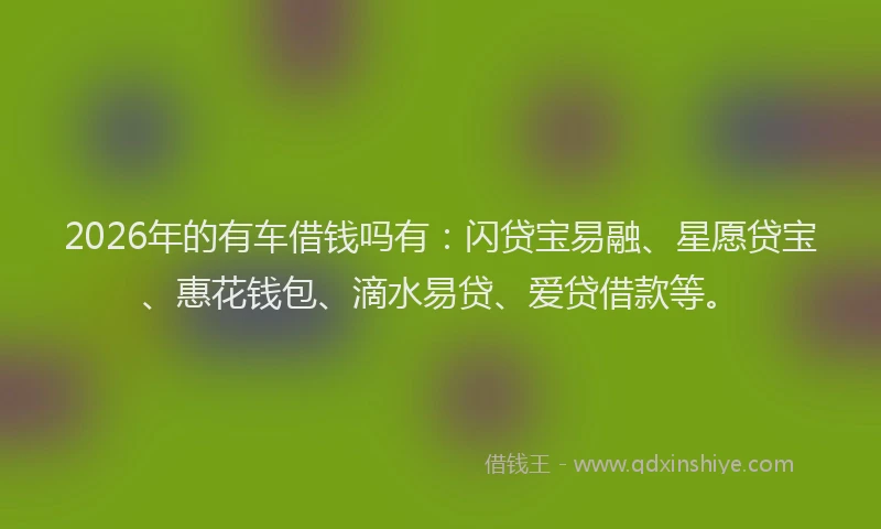 2026年的有车借钱吗有：闪贷宝易融、星愿贷宝、惠花钱包、滴水易贷、爱贷借款等。