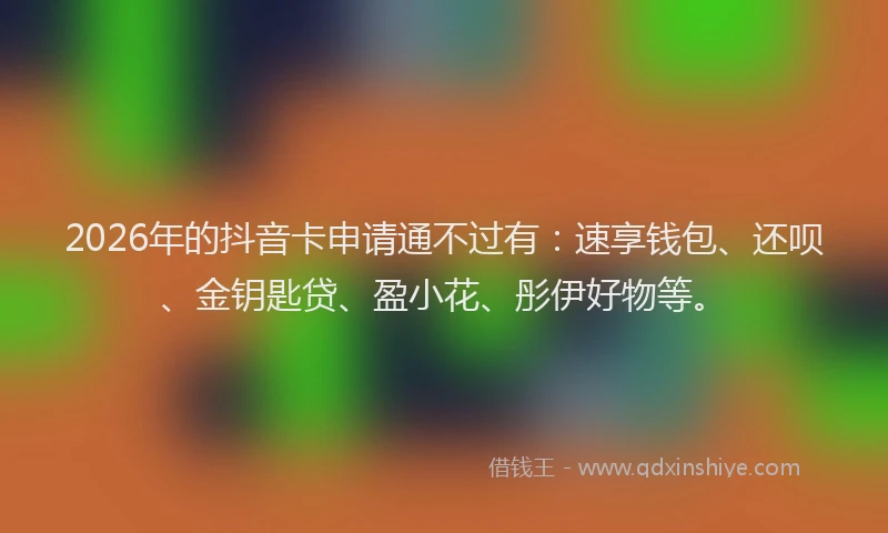 2026年的抖音卡申请通不过有：速享钱包、还呗、金钥匙贷、盈小花、彤伊好物等。