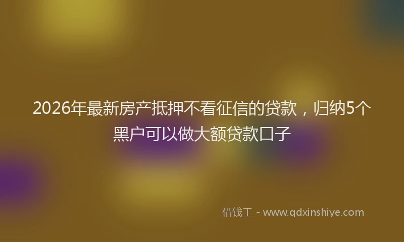 2026年最新房产抵押不看征信的贷款，归纳5个黑户可以做大额贷款口子