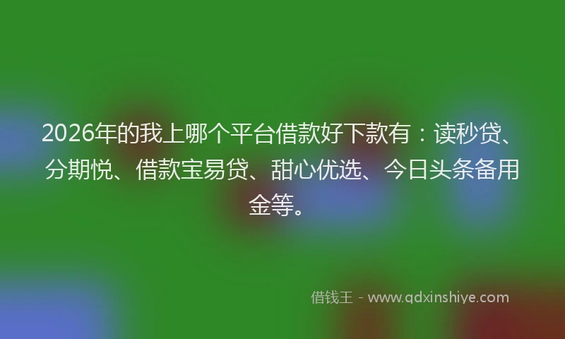 2026年的我上哪个平台借款好下款有：读秒贷、分期悦、借款宝易贷、甜心优选、今日头条备用金等。