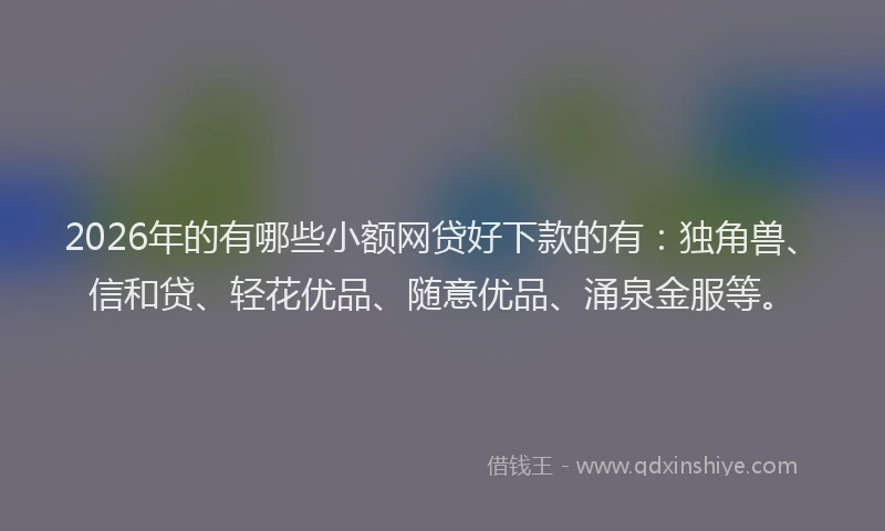 2026年的有哪些小额网贷好下款的有：独角兽、信和贷、轻花优品、随意优品、涌泉金服等。