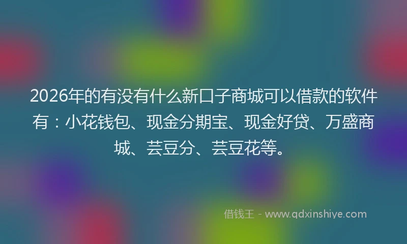 2026年的有没有什么新口子商城可以借款的软件有：小花钱包、现金分期宝、现金好贷、万盛商城、芸豆分、芸豆花等。