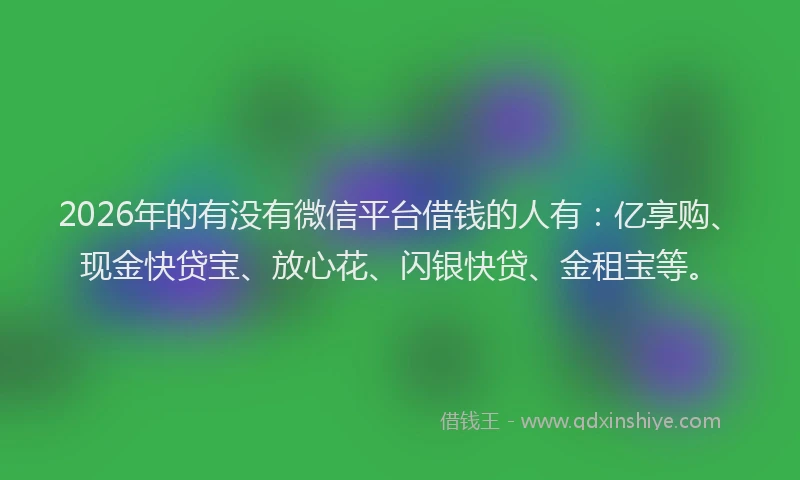 2026年的有没有微信平台借钱的人有：亿享购、现金快贷宝、放心花、闪银快贷、金租宝等。