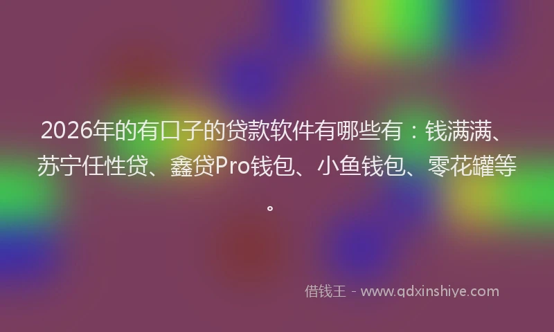 2026年的有口子的贷款软件有哪些有：钱满满、苏宁任性贷、鑫贷Pro钱包、小鱼钱包、零花罐等。